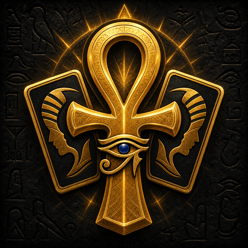 Gold ankh and Eye of Horus emblem for Eternal Pairs: Legends of Kemet